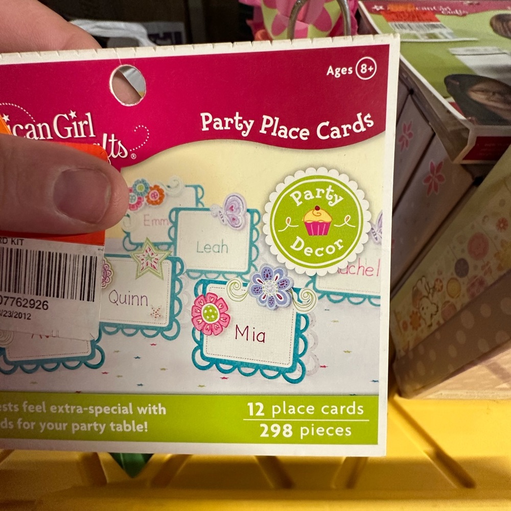 American girl party place cards for 12. Doll apron kit. Design yourself